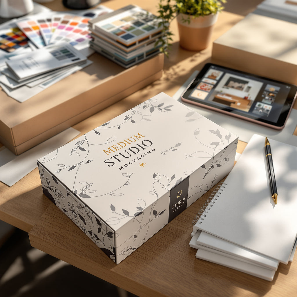 Packaging design service example: illustrated custom box design with brand colors and logo