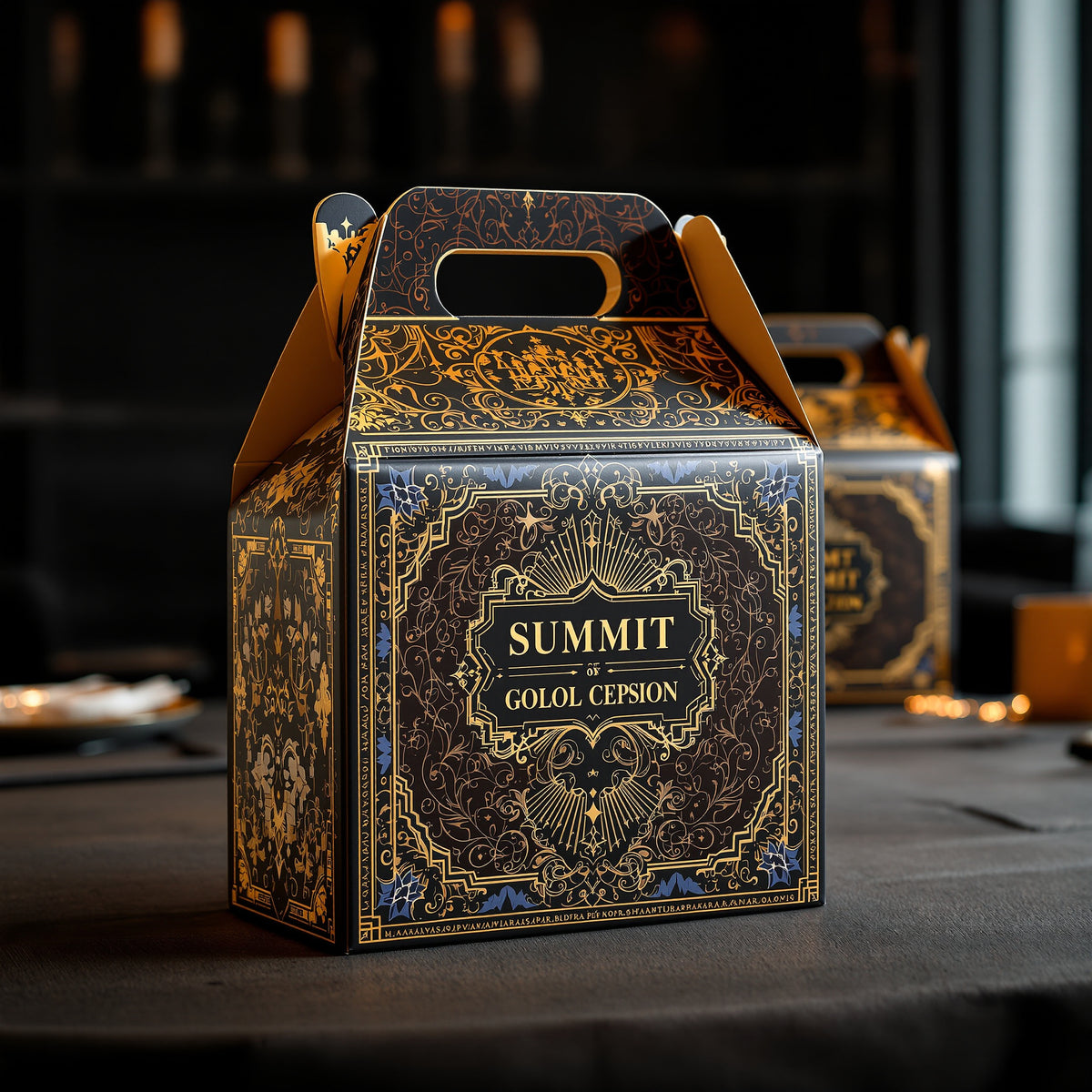 Custom Corporate Event Gable Boxes — luxury foil design example