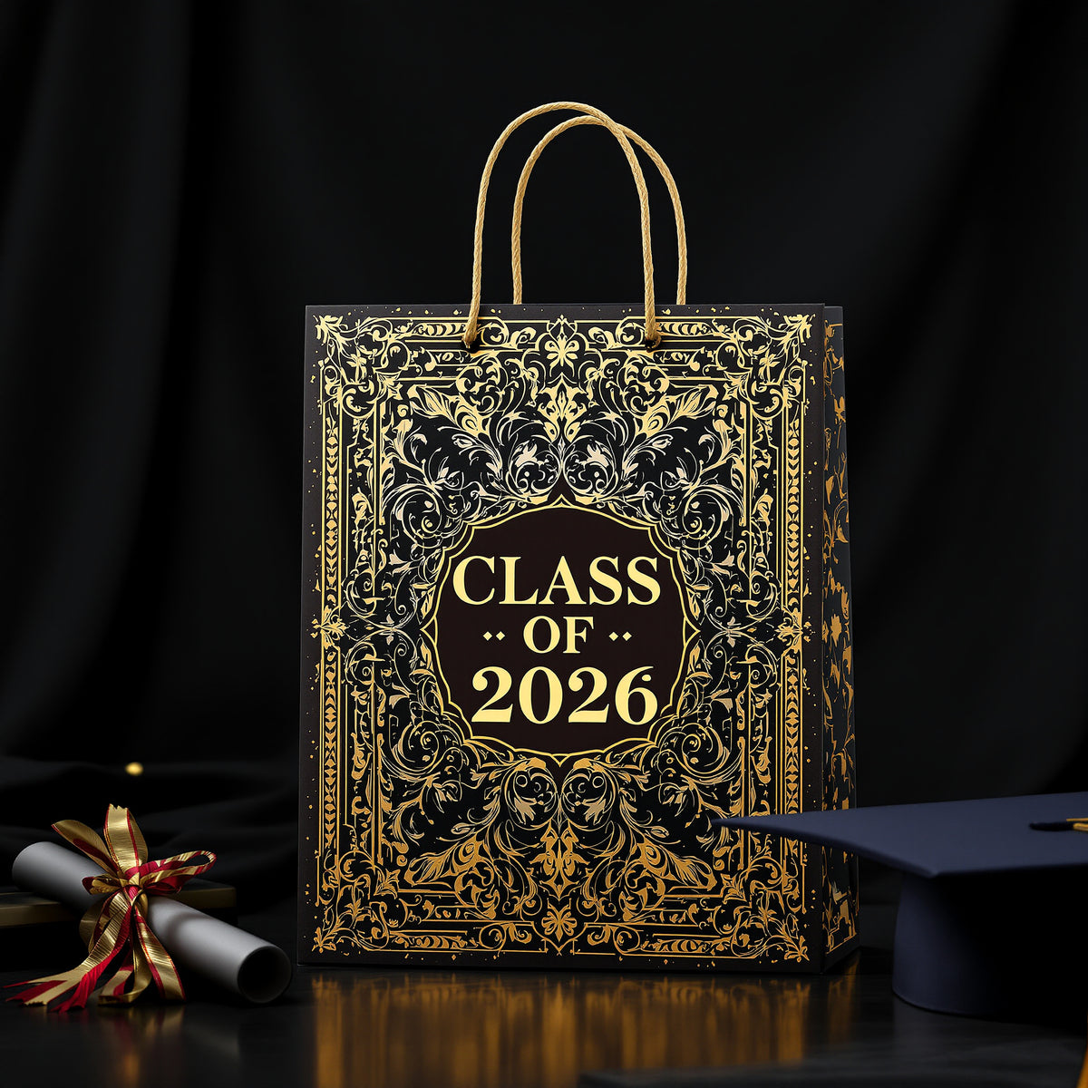 Custom Graduation Gift Bags — luxury foil design example