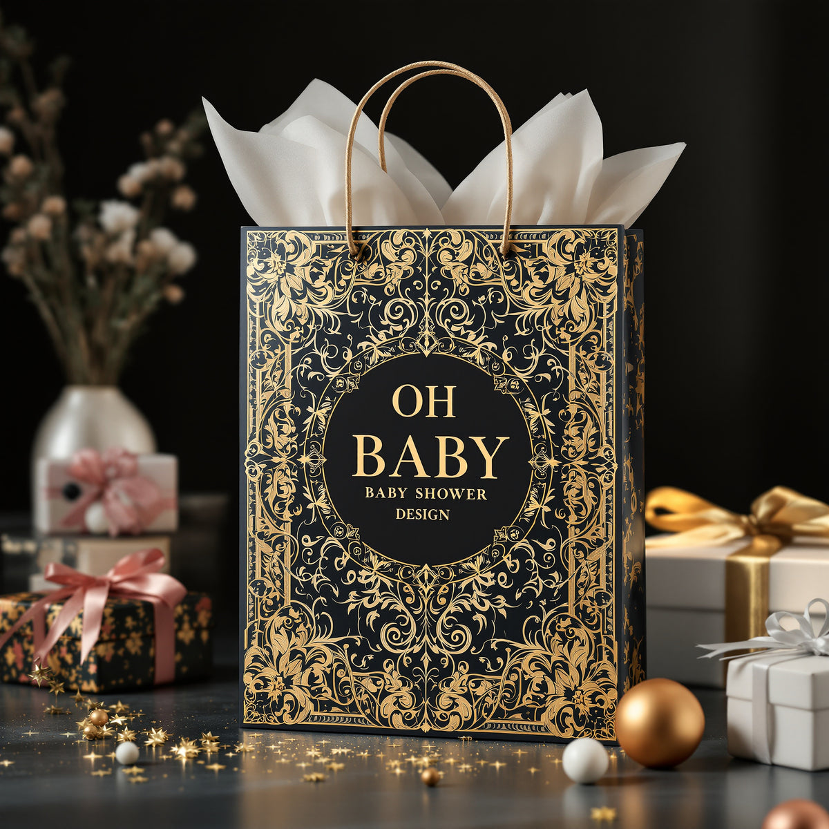 Custom Baby Shower Gift Bags — luxury foil design example