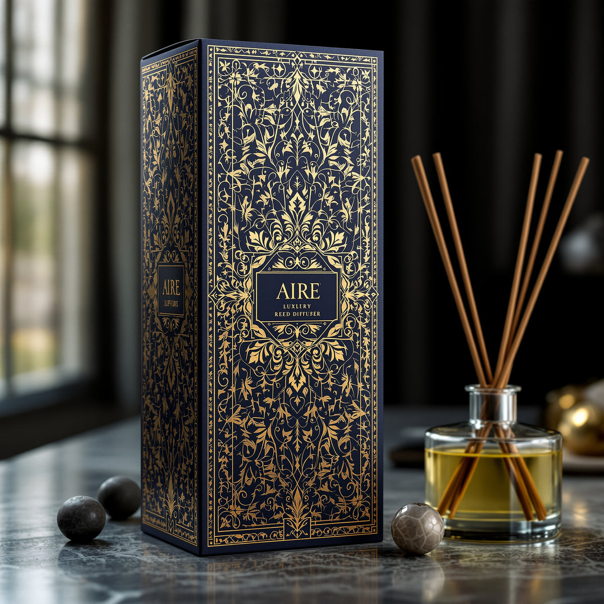 Custom Reed Diffuser Boxes — luxury foil design example