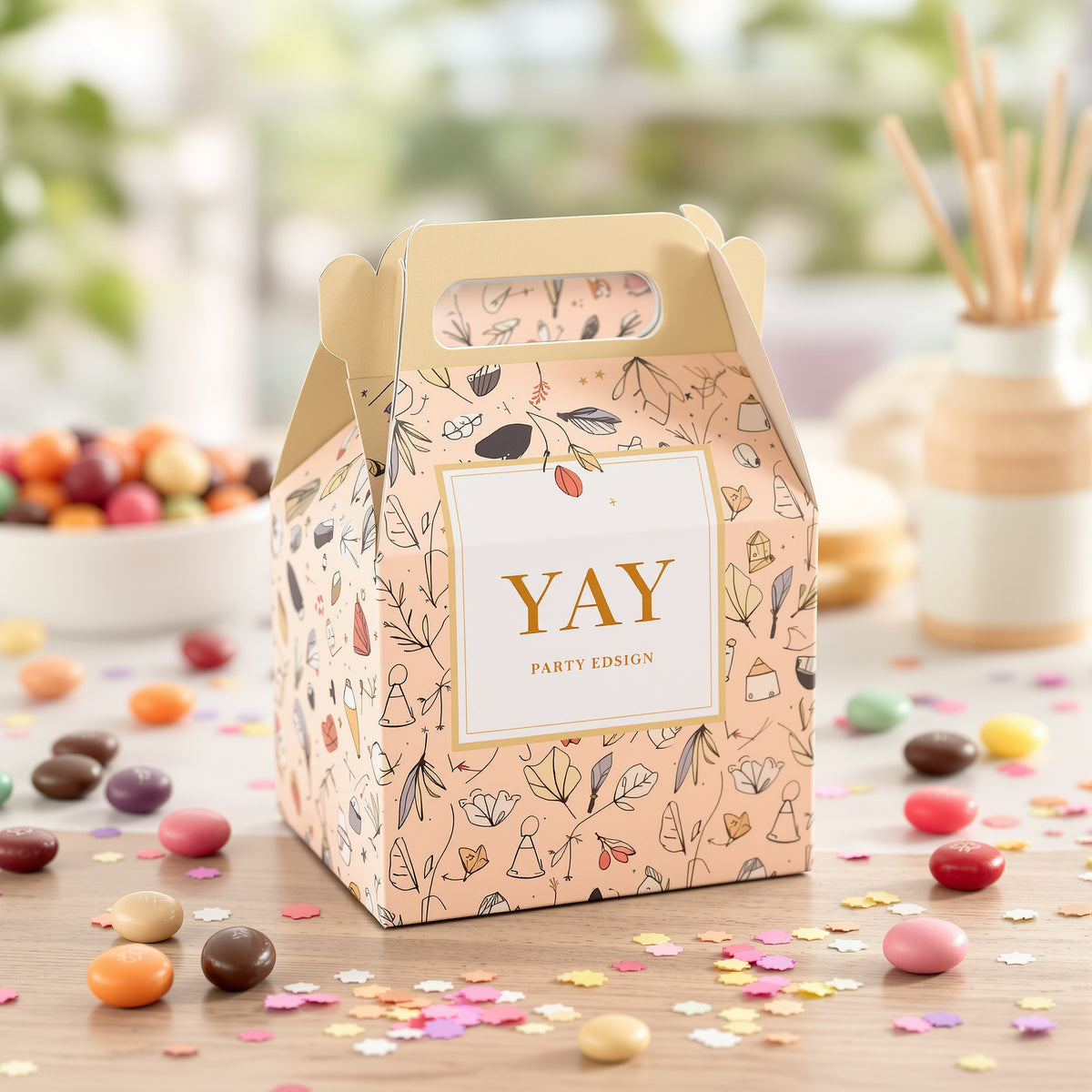 Custom Party Favor Boxes — illustrated design example