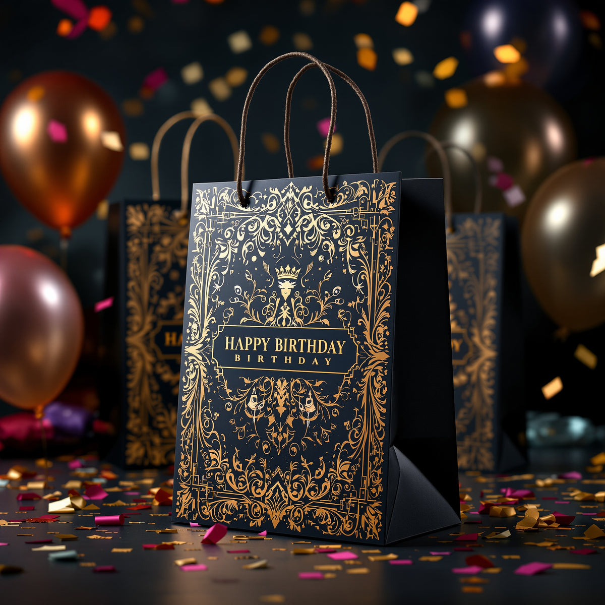 Custom Birthday Party Favor Bags — luxury foil design example