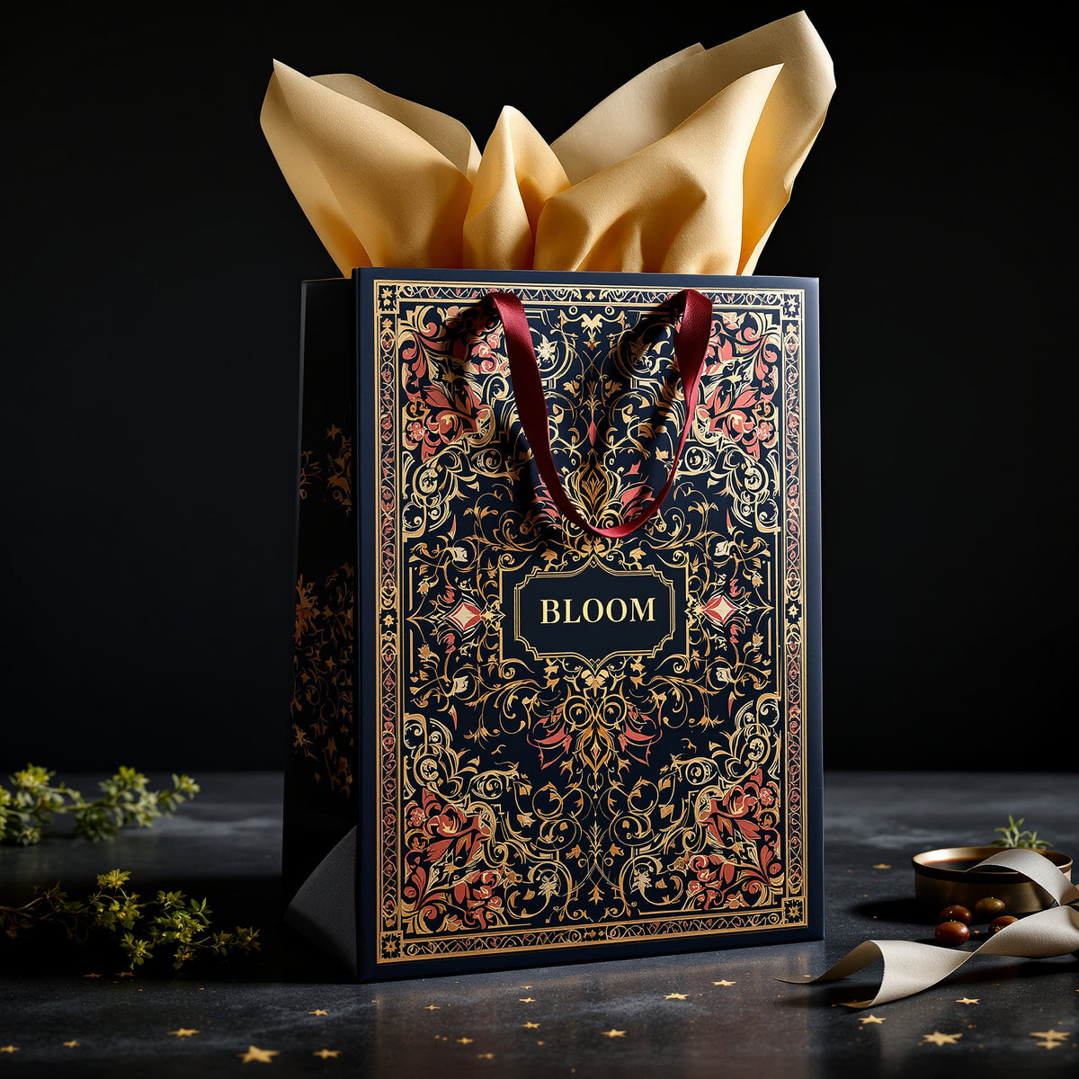Custom Paper Gift Bags — luxury foil design example
