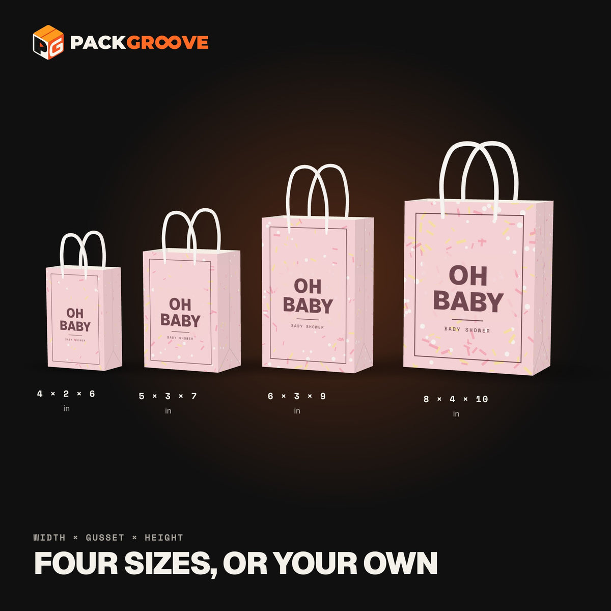 Custom Baby Shower Gift Bags – four bag sizes