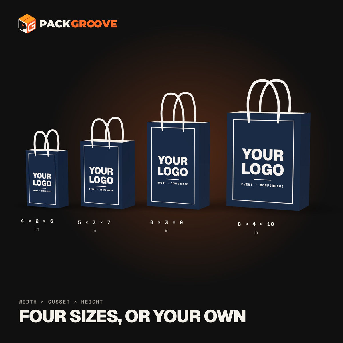 Custom Corporate Event Bags – four bag sizes