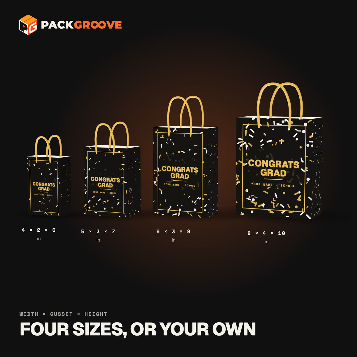 Custom Graduation Gift Bags – four bag sizes