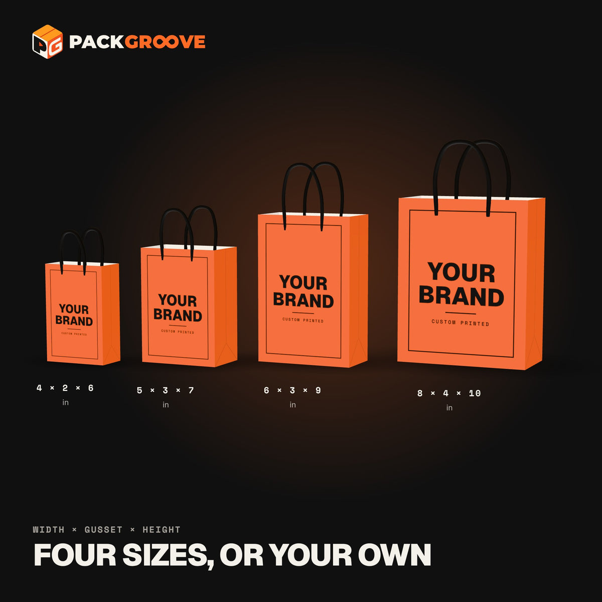 Custom Paper Gift Bags – four bag sizes