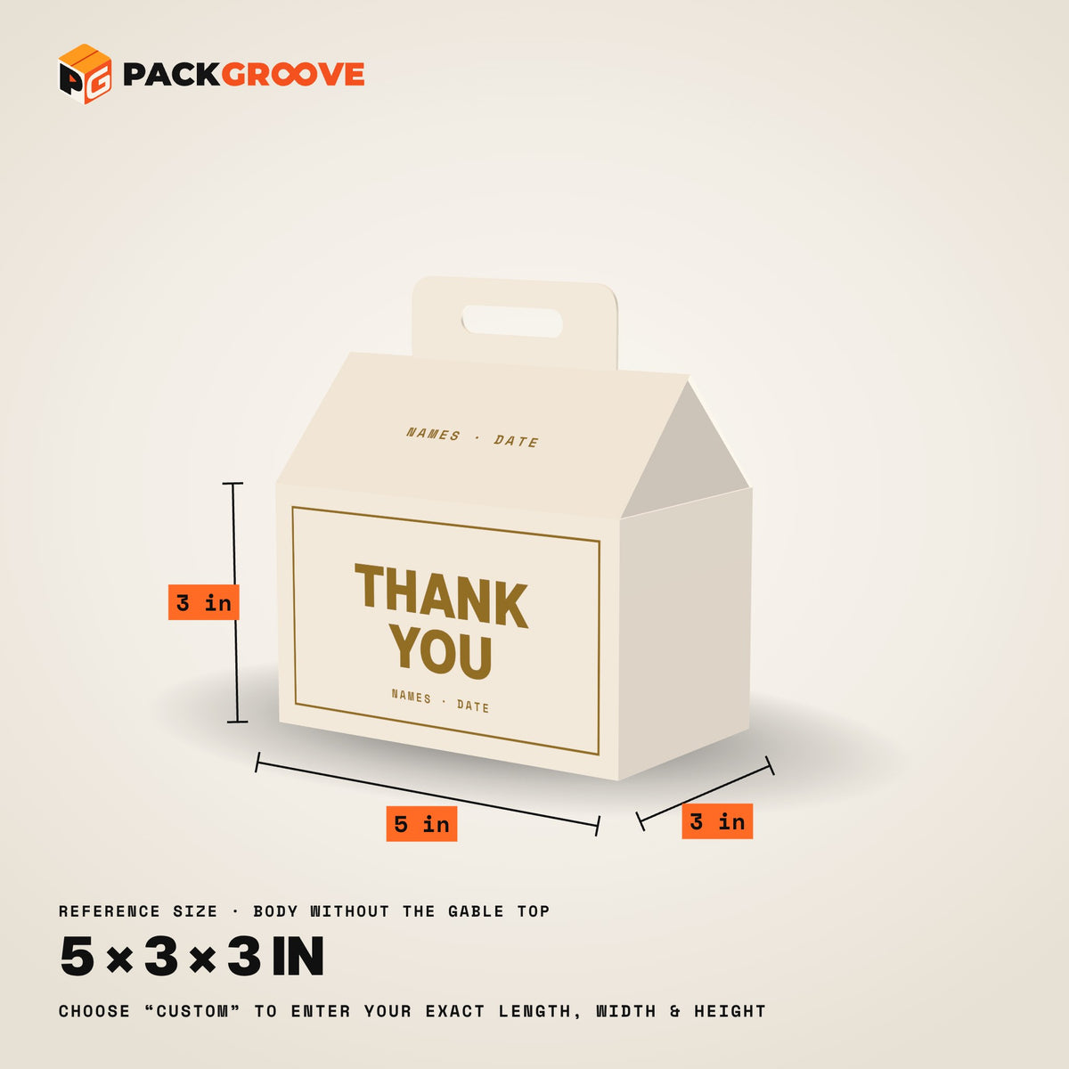 Custom Wedding Favor Gable Boxes – reference size dimensions