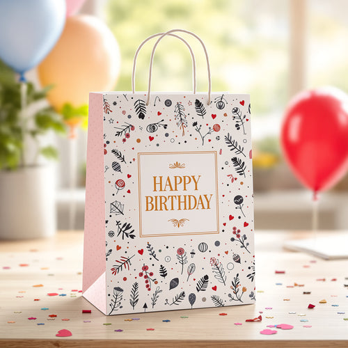 Custom Birthday Party Favor Bags — illustrated design example